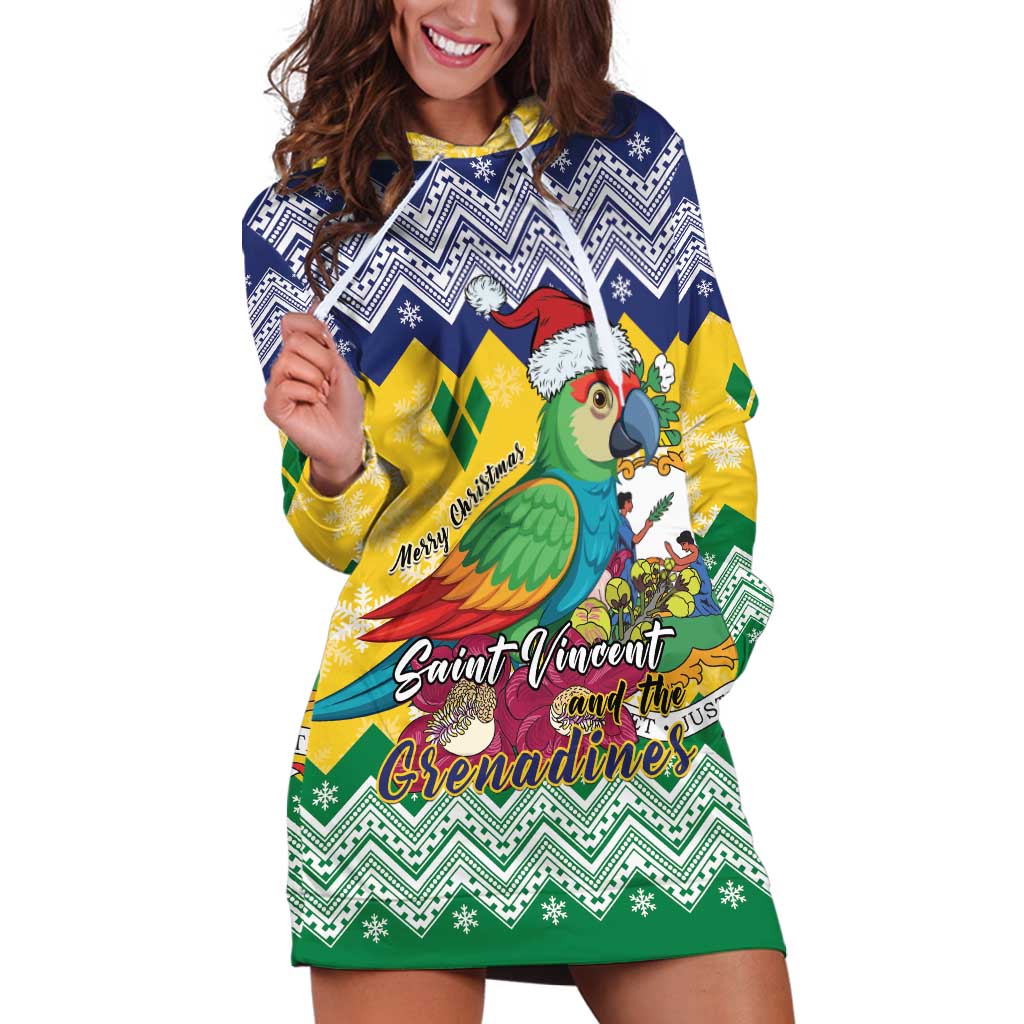 Personalized Saint Vincent and the Grenadines Christmas Hoodie Dress Santa Vincent Parrot - Wonder Print Shop