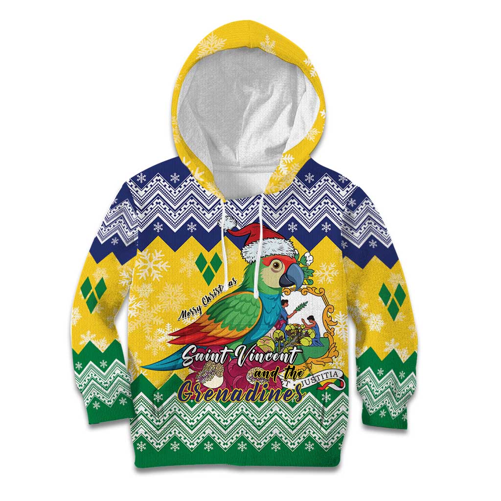 Personalized Saint Vincent and the Grenadines Christmas Kid Hoodie Santa Vincent Parrot - Wonder Print Shop