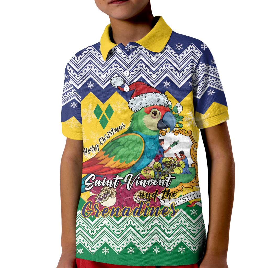 Personalized Saint Vincent and the Grenadines Christmas Kid Polo Shirt Santa Vincent Parrot - Wonder Print Shop