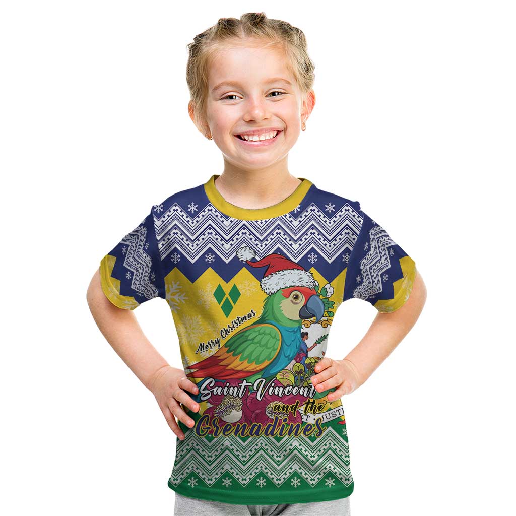 Personalized Saint Vincent and the Grenadines Christmas Kid T Shirt Santa Vincent Parrot - Wonder Print Shop