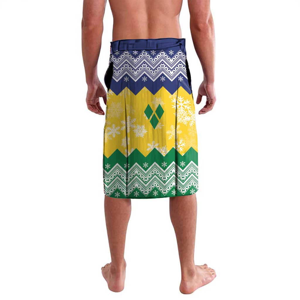 Christmas lavalava skirt in yellow, green and navy with festive snowflake trim pattern