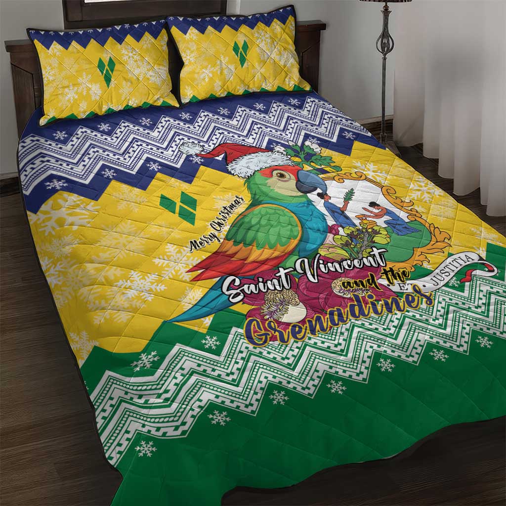 Saint Vincent and the Grenadines Christmas Quilt Bed Set Santa Vincent Parrot - Wonder Print Shop