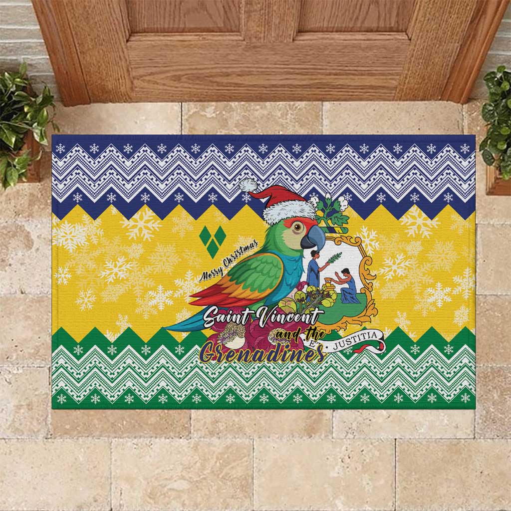 Saint Vincent and the Grenadines Christmas Rubber Doormat Santa Vincent Parrot - Wonder Print Shop