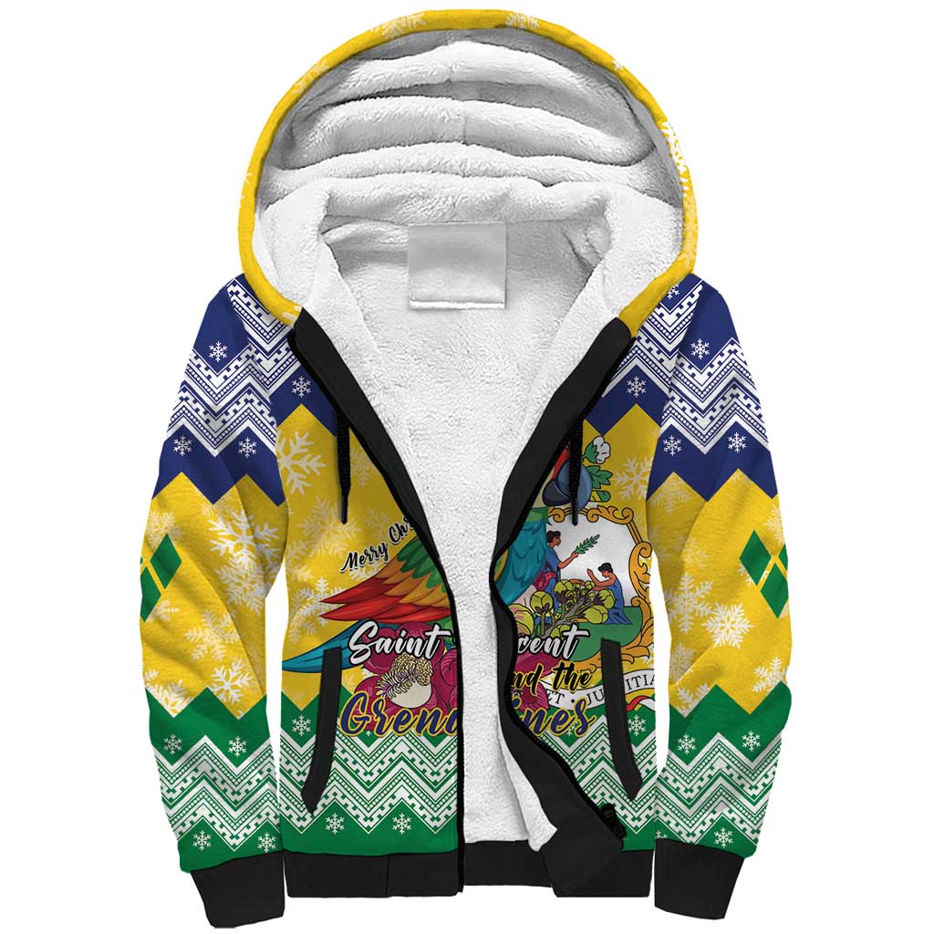 Personalized Saint Vincent and the Grenadines Christmas Sherpa Hoodie Santa Vincent Parrot - Wonder Print Shop