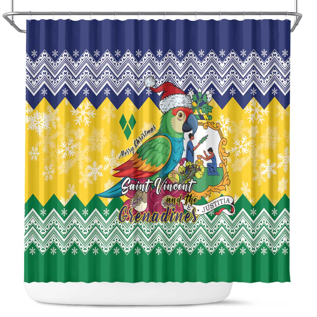 Saint Vincent and the Grenadines Christmas Shower Curtain Santa Vincent Parrot