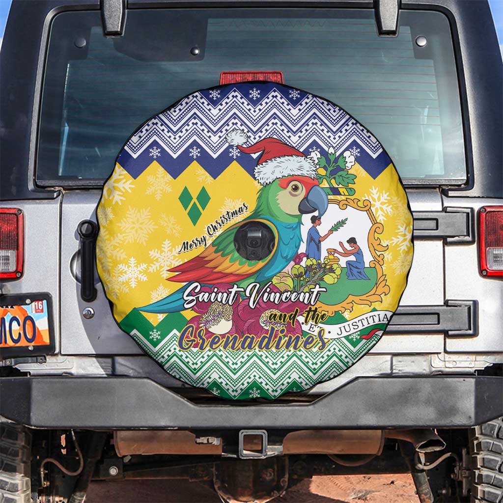 Saint Vincent and the Grenadines Christmas Spare Tire Cover Santa Vincent Parrot - Wonder Print Shop