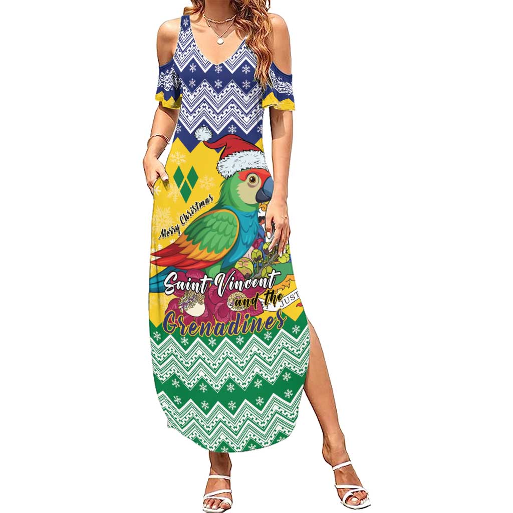 Personalized Saint Vincent and the Grenadines Christmas Summer Maxi Dress Santa Vincent Parrot - Wonder Print Shop