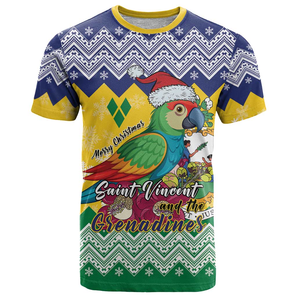 Personalized Saint Vincent and the Grenadines Christmas T Shirt Santa Vincent Parrot - Wonder Print Shop