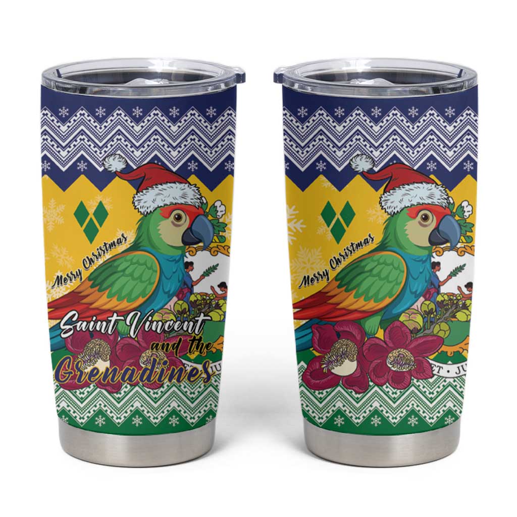 Saint Vincent and the Grenadines Christmas Tumbler Cup Santa Vincent Parrot - Wonder Print Shop