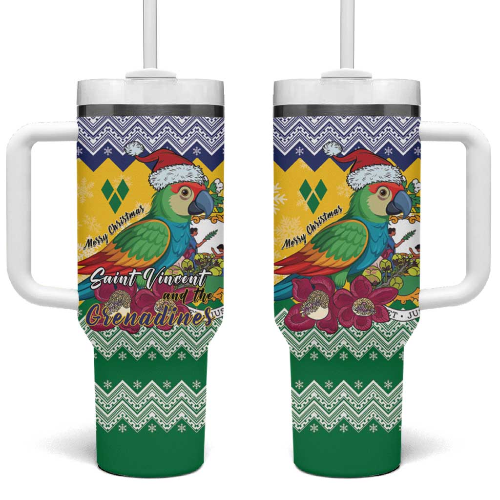 Saint Vincent and the Grenadines Christmas Tumbler With Handle Santa Vincent Parrot - Wonder Print Shop