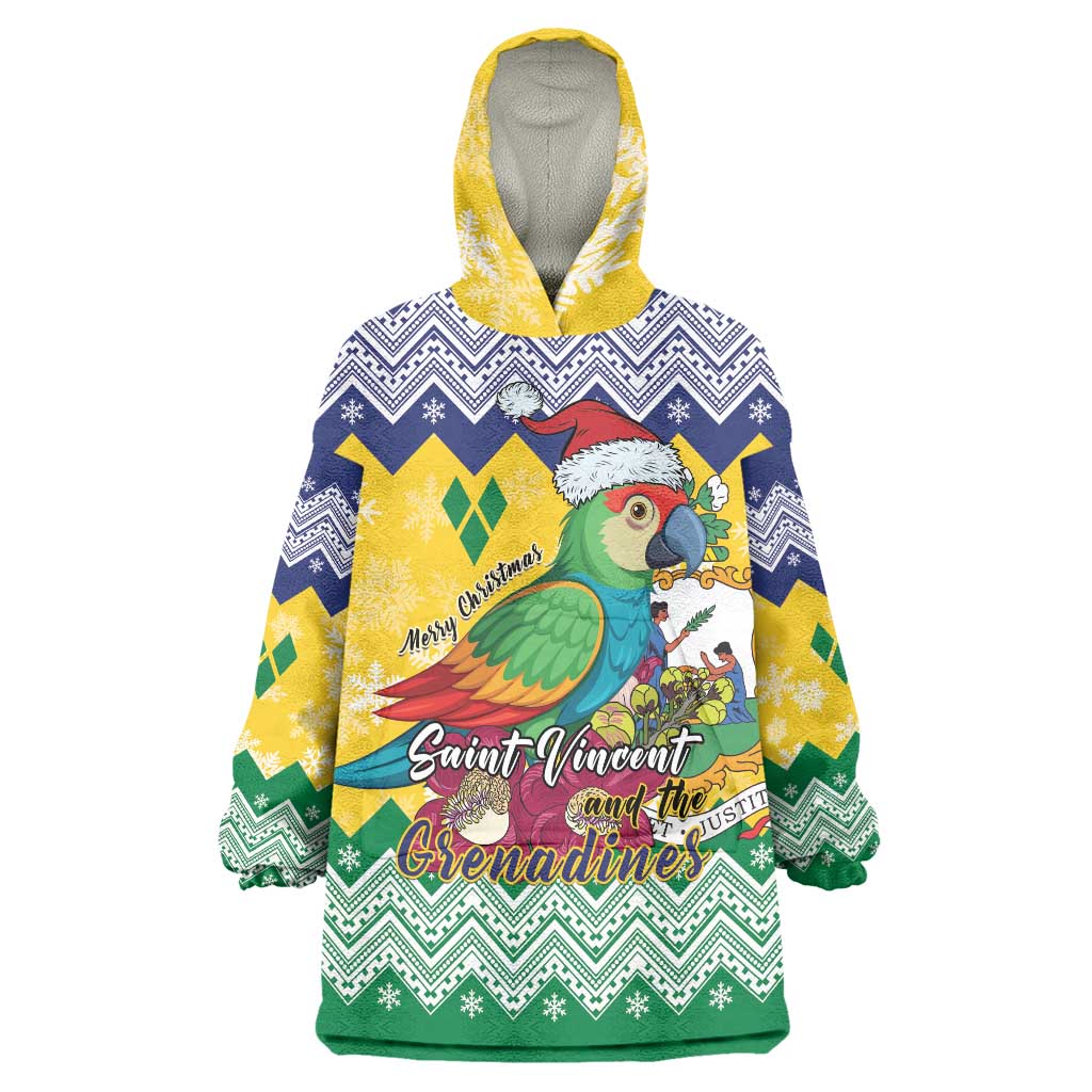 Personalized Saint Vincent and the Grenadines Christmas Wearable Blanket Hoodie Santa Vincent Parrot