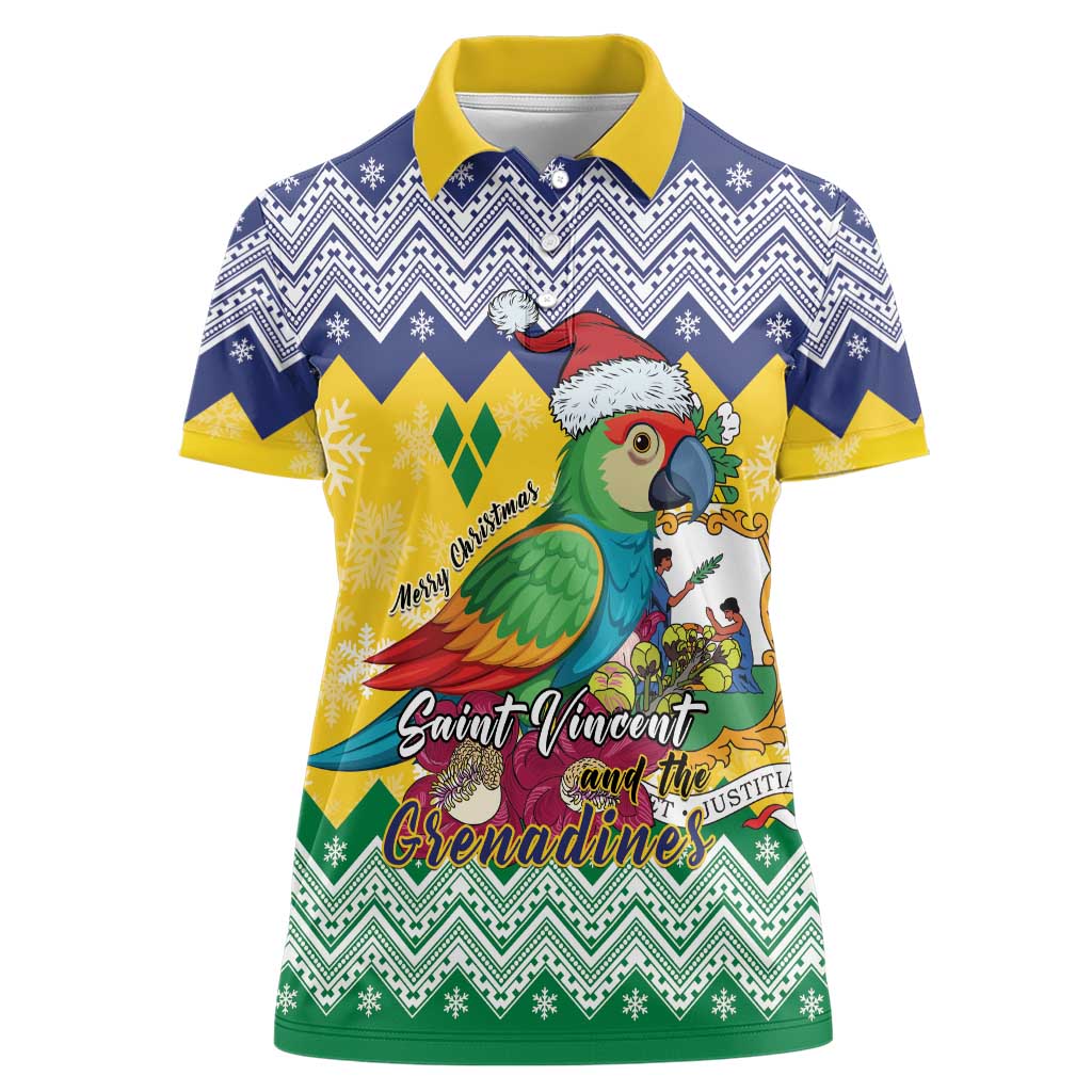 Personalized Saint Vincent and the Grenadines Christmas Women Polo Shirt Santa Vincent Parrot - Wonder Print Shop