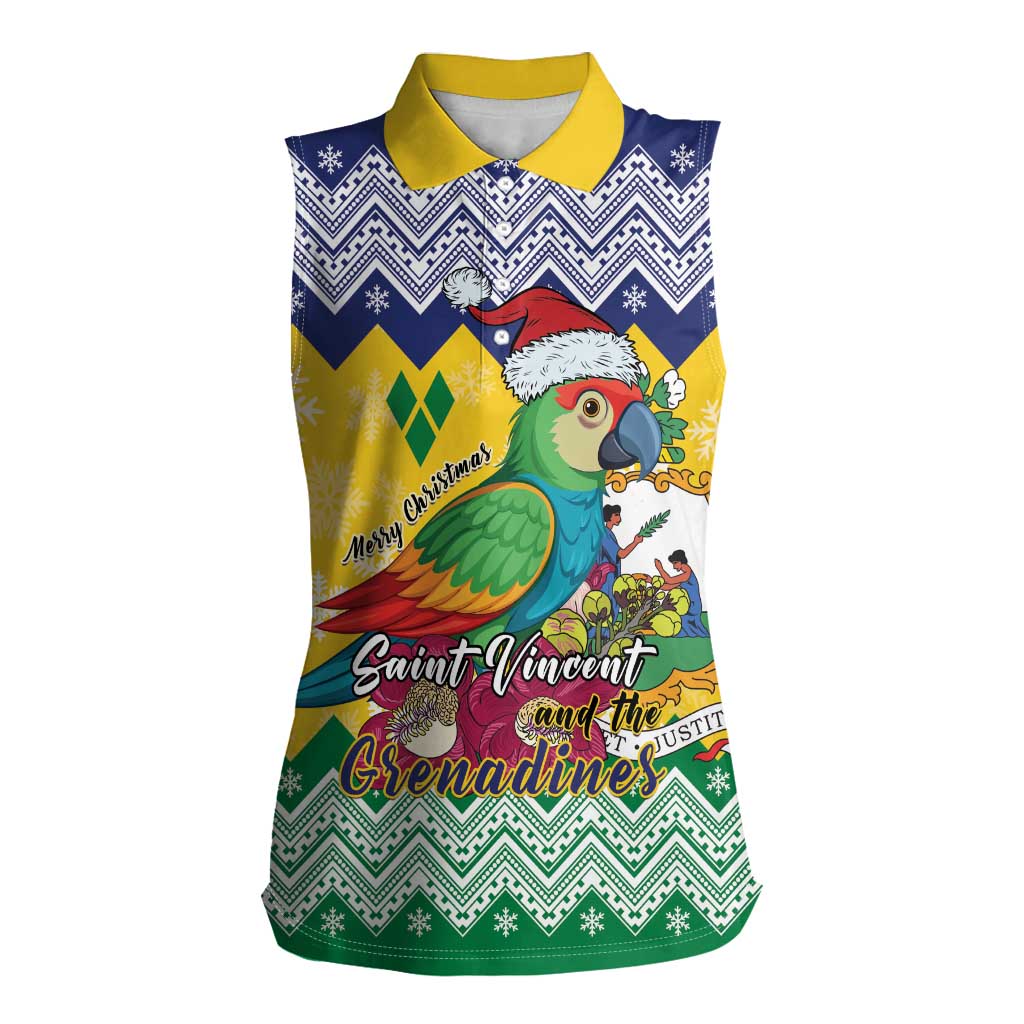 Personalized Saint Vincent and the Grenadines Christmas Women Sleeveless Polo Shirt Santa Vincent Parrot - Wonder Print Shop