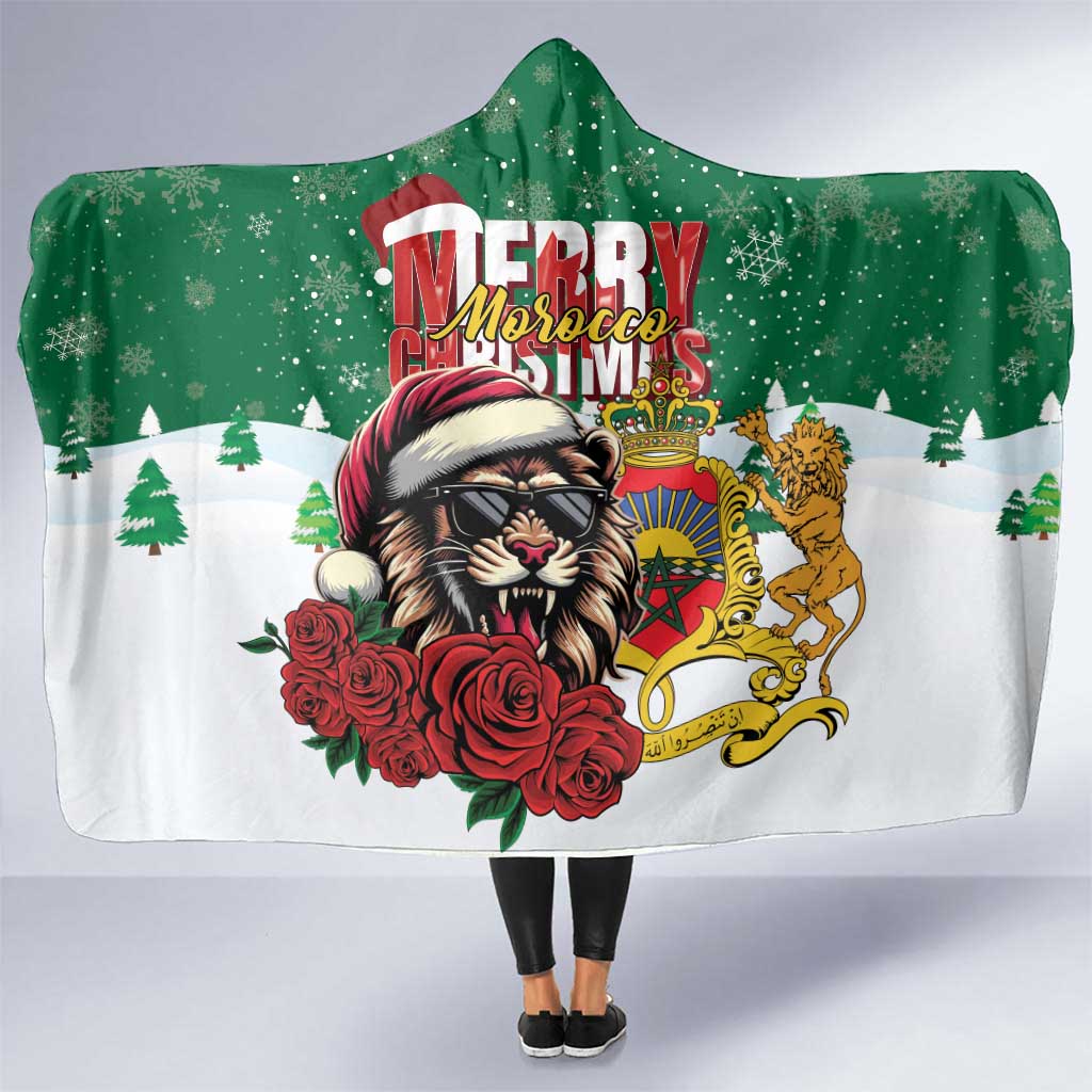 Morocco Christmas Hooded Blanket Santa Lion With Rose Xmas Vibe