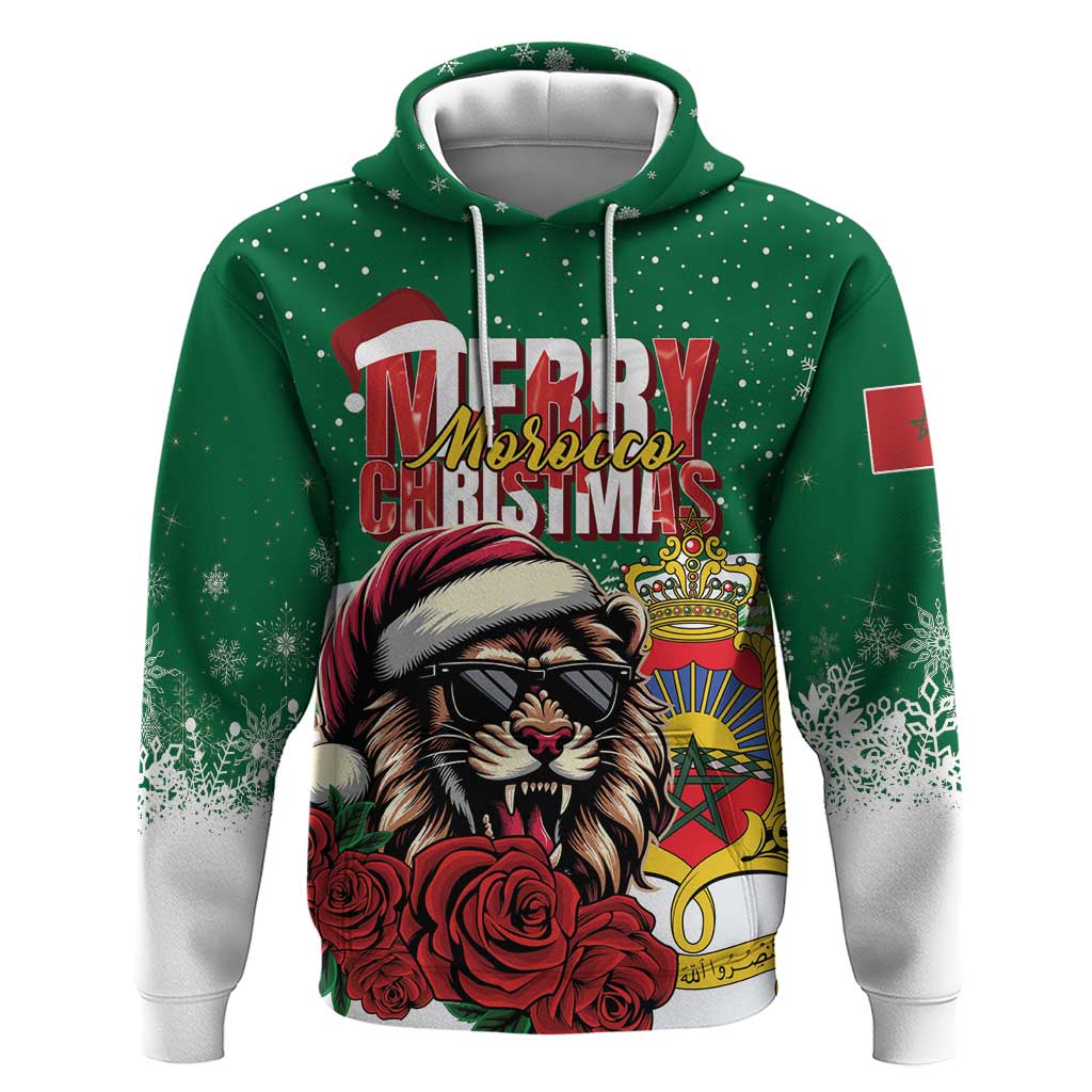 Morocco Christmas Hoodie Santa Lion With Rose Xmas Vibe