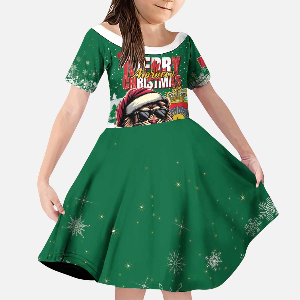 Morocco Christmas Kid Short Sleeve Dress Santa Lion With Rose Xmas Vibe - Wonder Print Shop