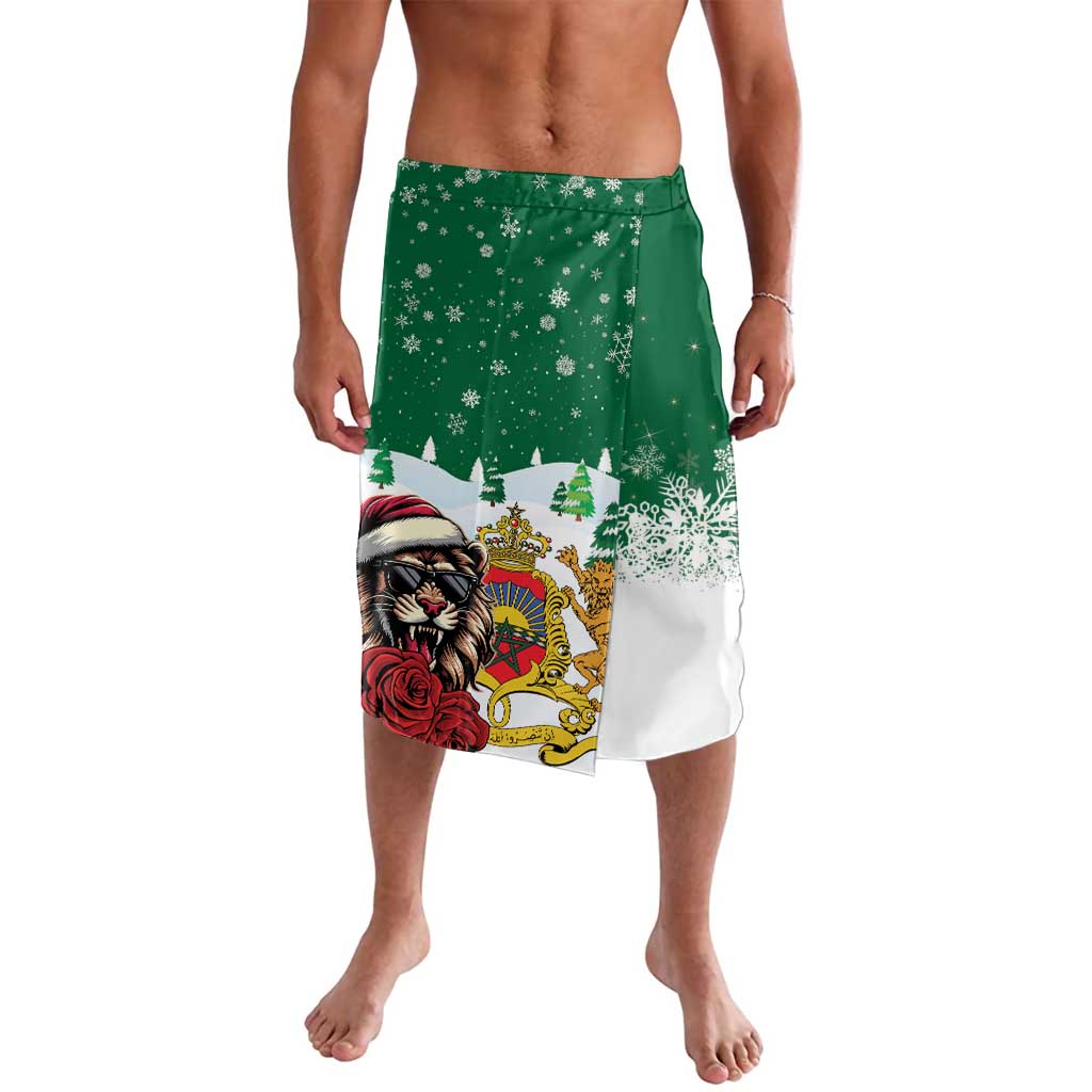 Green lavalava sarong with snowflake print and lion face graphic