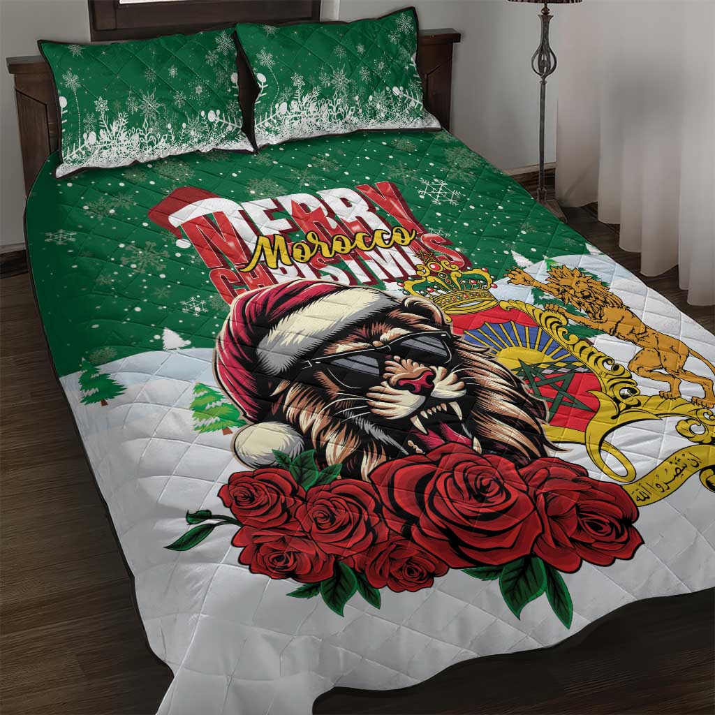 Morocco Christmas Quilt Bed Set Santa Lion With Rose Xmas Vibe