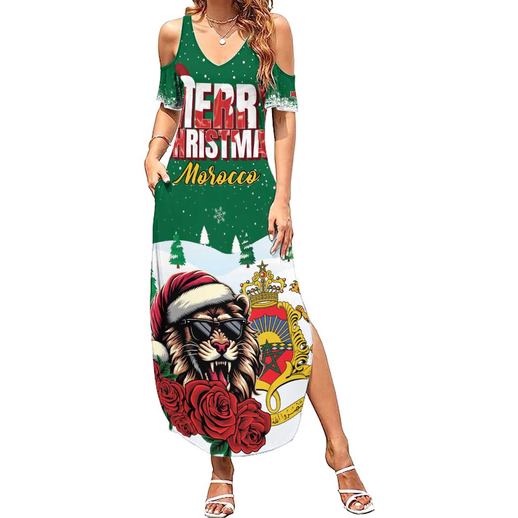 Morocco Christmas Summer Maxi Dress Santa Lion With Rose Xmas Vibe - Wonder Print Shop