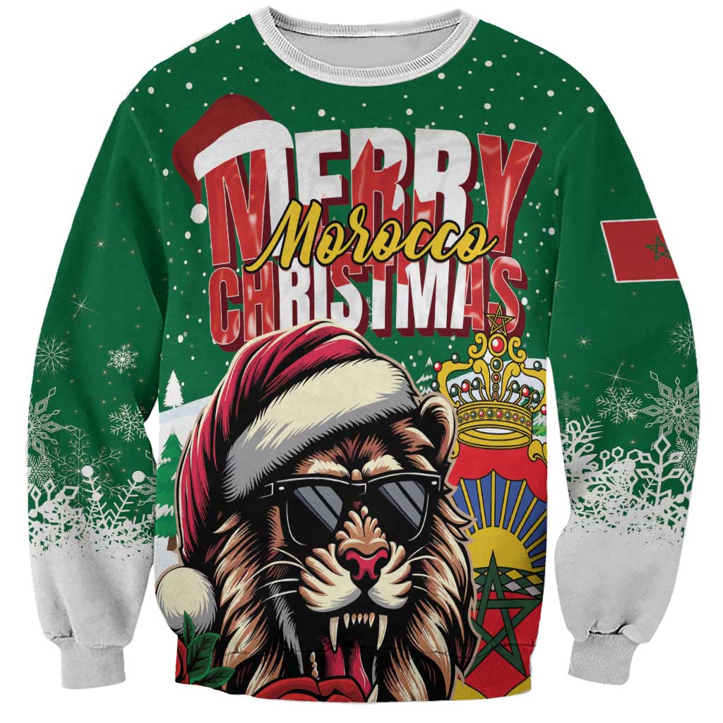 Unisex green Christmas sweatshirt with Santa lion, crown, and Merry Christmas print