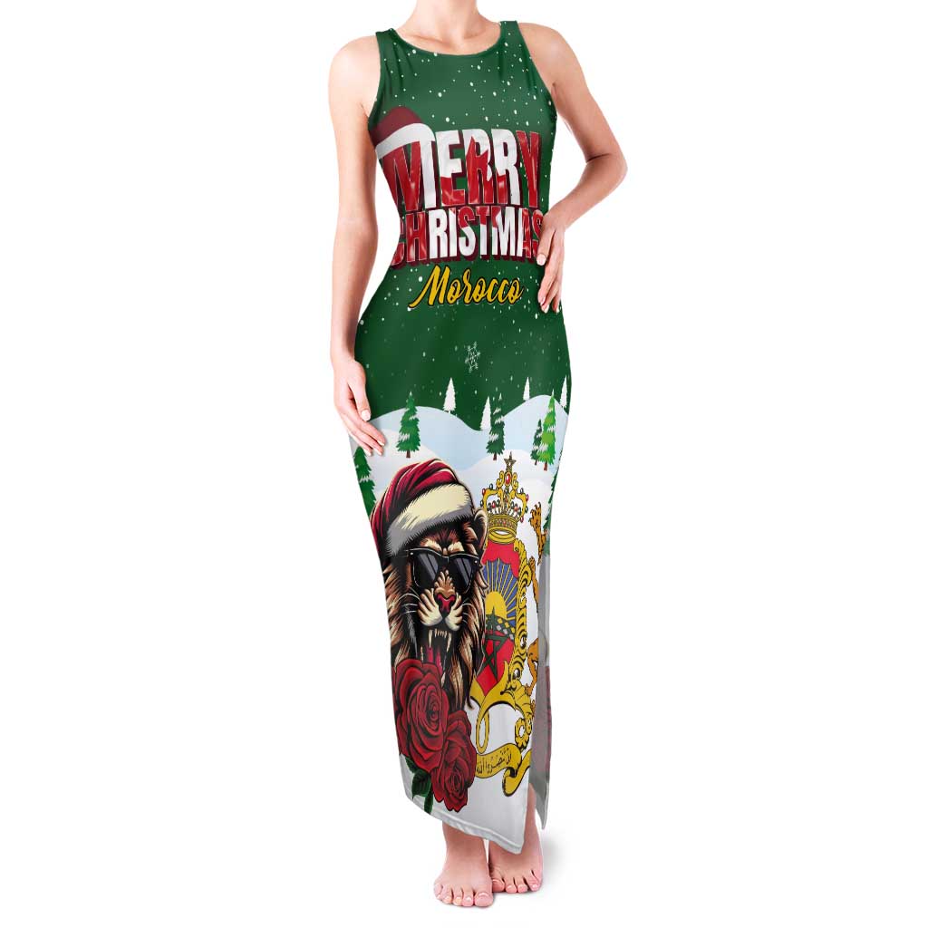 Morocco Christmas Tank Maxi Dress Santa Lion With Rose Xmas Vibe - Wonder Print Shop