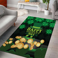 Green St. Patrick's Day area rug with shamrocks, Happy St Patrick's Day text, leprechaun hat