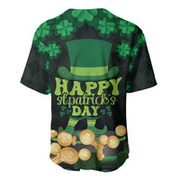 St. Patrick's Day baseball jersey, green-and-black shamrock pattern with Happy text and coins