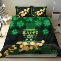St Patrick's Day bedding set with green clover design, leprechaun hat, and 'Happy' text.