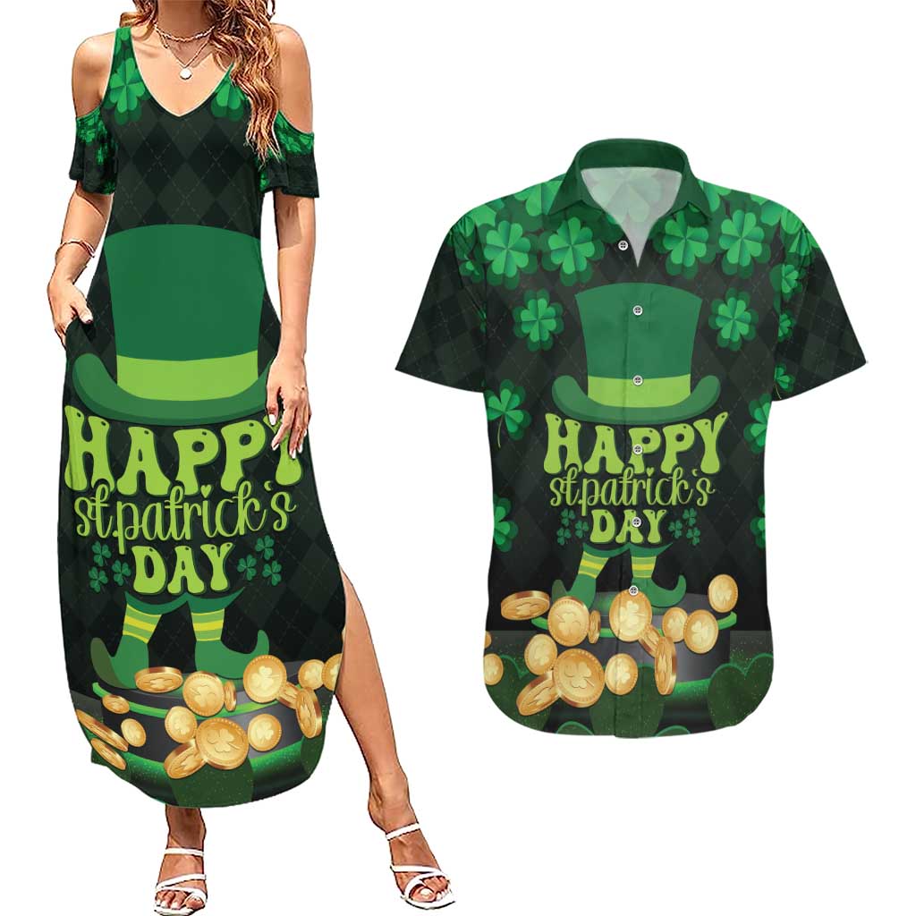 Ireland St Patrick's Day Couples Matching Summer Maxi Dress and Hawaiian Shirt Irish Shamrocks Leprechaun