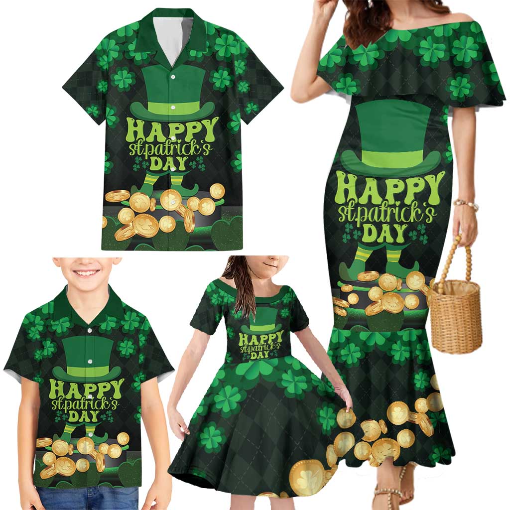 Ireland St Patrick's Day Family Matching Mermaid Dress and Hawaiian Shirt Irish Shamrocks Leprechaun - Wonder Print Shop