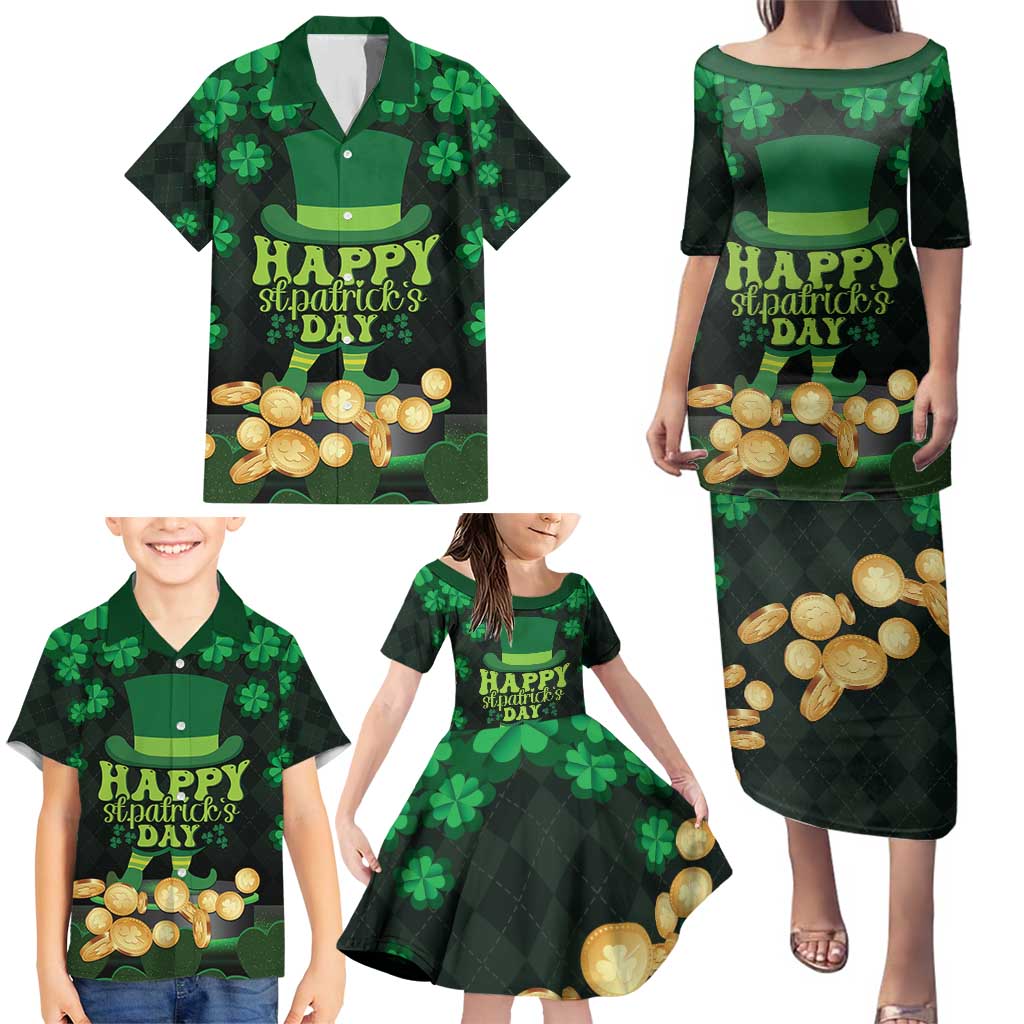 Ireland St Patrick's Day Family Matching Puletasi and Hawaiian Shirt Irish Shamrocks Leprechaun