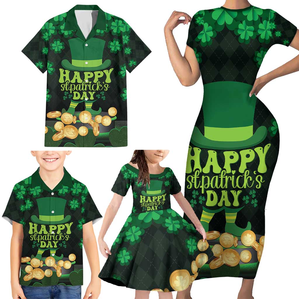 Ireland St Patrick's Day Family Matching Short Sleeve Bodycon Dress and Hawaiian Shirt Irish Shamrocks Leprechaun - Wonder Print Shop