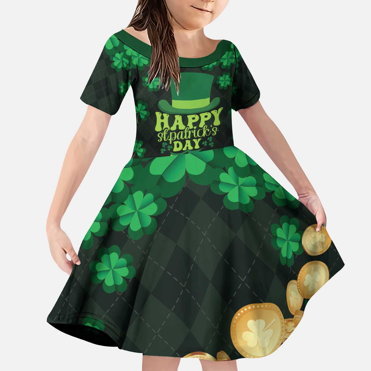 Ireland St Patrick's Day Kid Short Sleeve Dress Irish Shamrocks Leprechaun - Wonder Print Shop