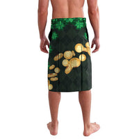 Green St. Patrick's Day sarong skirt with shamrocks and scattered gold coins