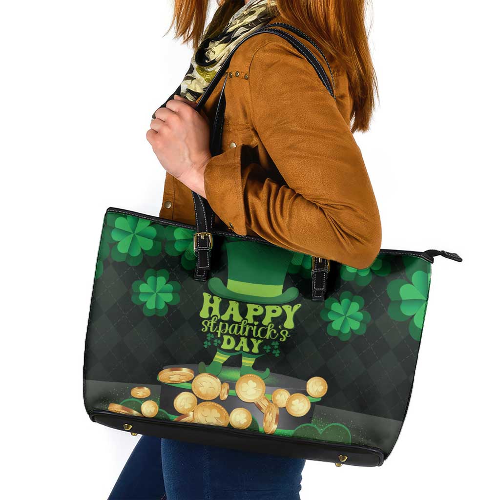 Ireland St Patrick's Day Leather Tote Bag Irish Shamrocks Leprechaun