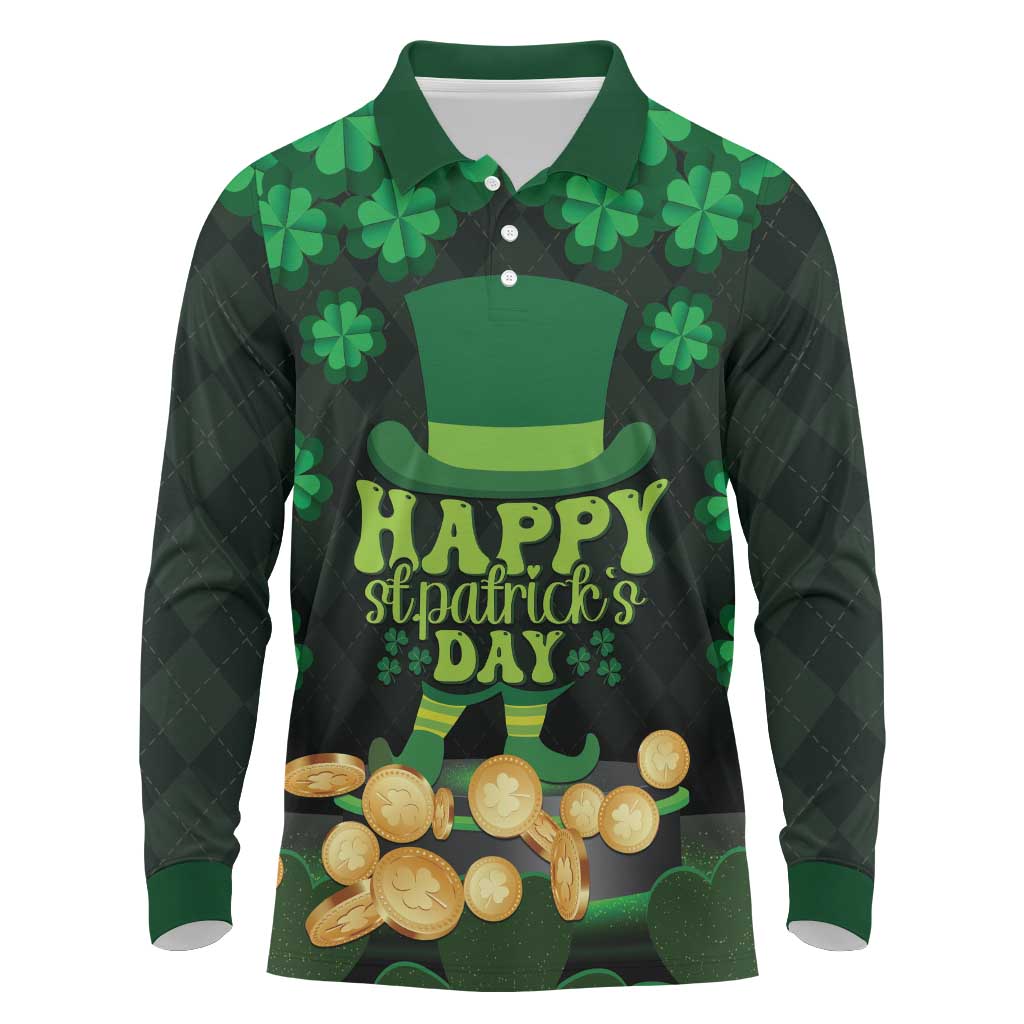 Ireland St Patrick's Day Long Sleeve Polo Shirt Irish Shamrocks Leprechaun - Wonder Print Shop