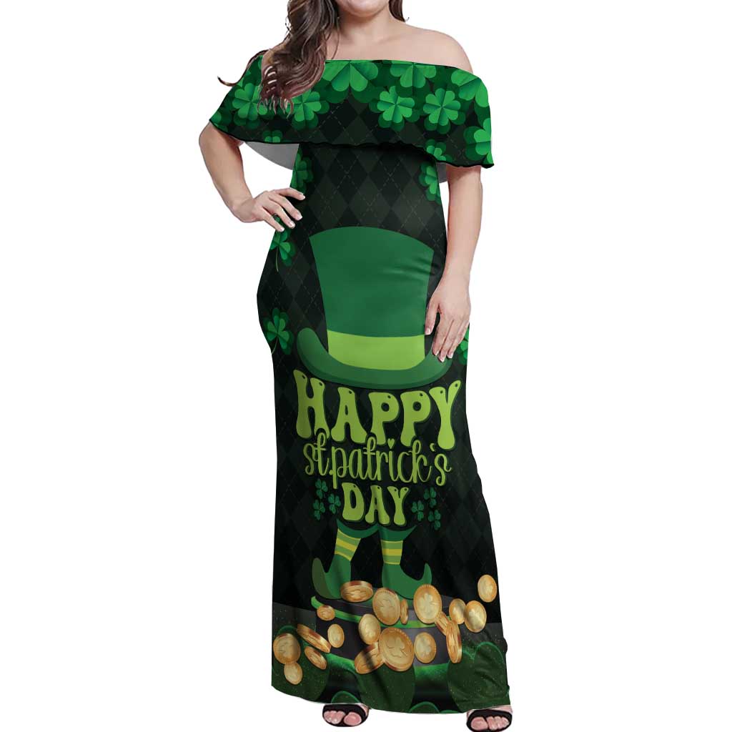 Ireland St Patrick's Day Off Shoulder Maxi Dress Irish Shamrocks Leprechaun - Wonder Print Shop