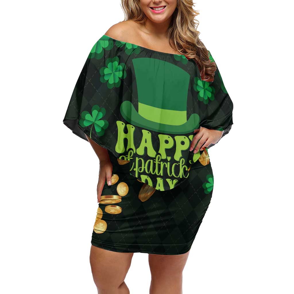 Ireland St Patrick's Day Off Shoulder Short Dress Irish Shamrocks Leprechaun - Wonder Print Shop