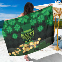 Green St. Patrick's Day sarong with shamrocks, “Happy St. Patrick’s Day” text, and gold coins