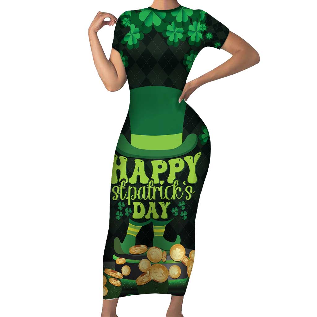 Ireland St Patrick's Day Short Sleeve Bodycon Dress Irish Shamrocks Leprechaun