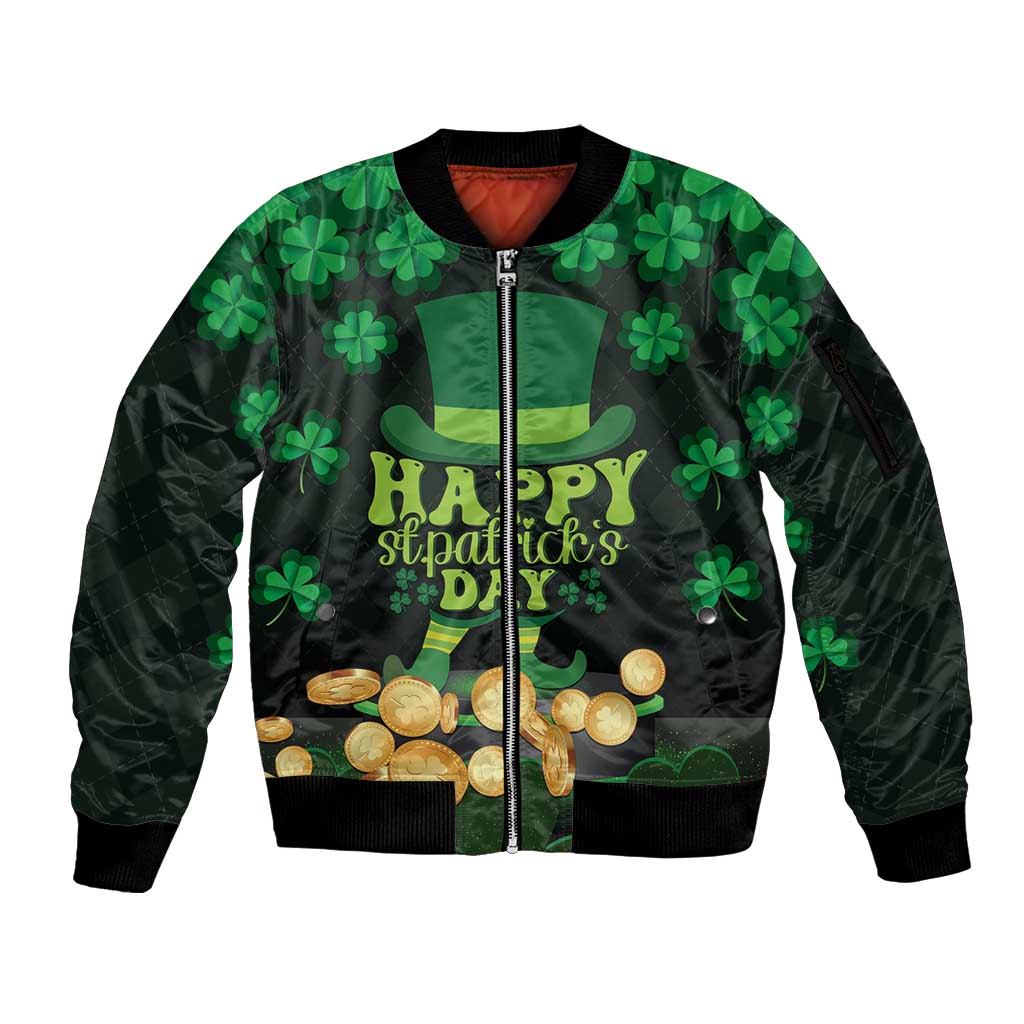 Ireland St Patrick's Day Sleeve Zip Bomber Jacket Irish Shamrocks Leprechaun