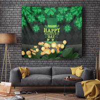 Green St. Patrick’s Day tapestry with shamrocks, top hat, and gold coins