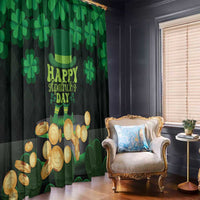 St. Patrick's Day window curtain with “Happy St. Patrick’s Day” text, shamrocks and coins