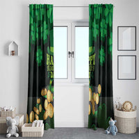St. Patrick's Day window curtain set with green shamrock pattern and gold coin accents