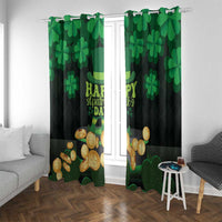 St. Patrick's Day window curtain with “Happy St. Patrick’s Day” and gold coins, hanging