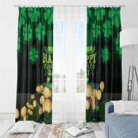 St. Patrick's Day window curtain panels with shamrocks and gold coin graphics over window