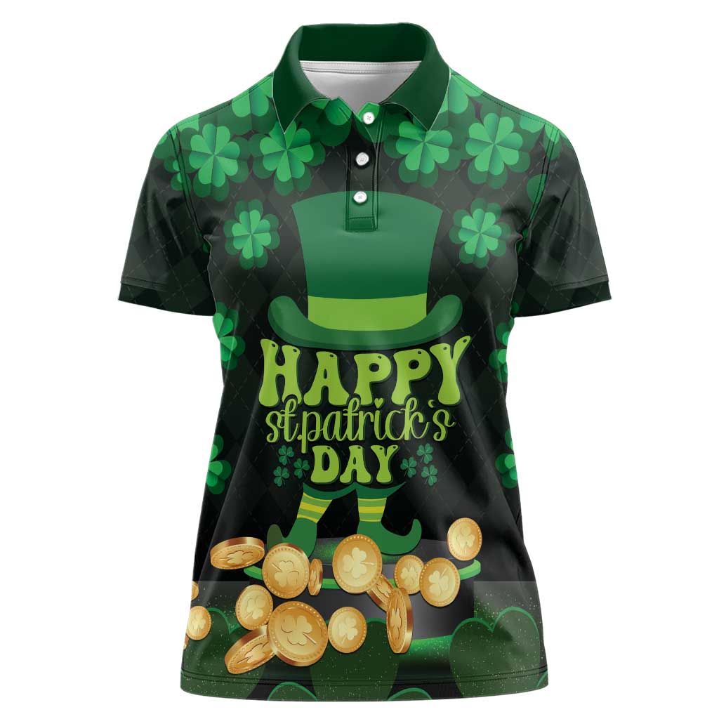 Ireland St Patrick's Day Women Polo Shirt Irish Shamrocks Leprechaun