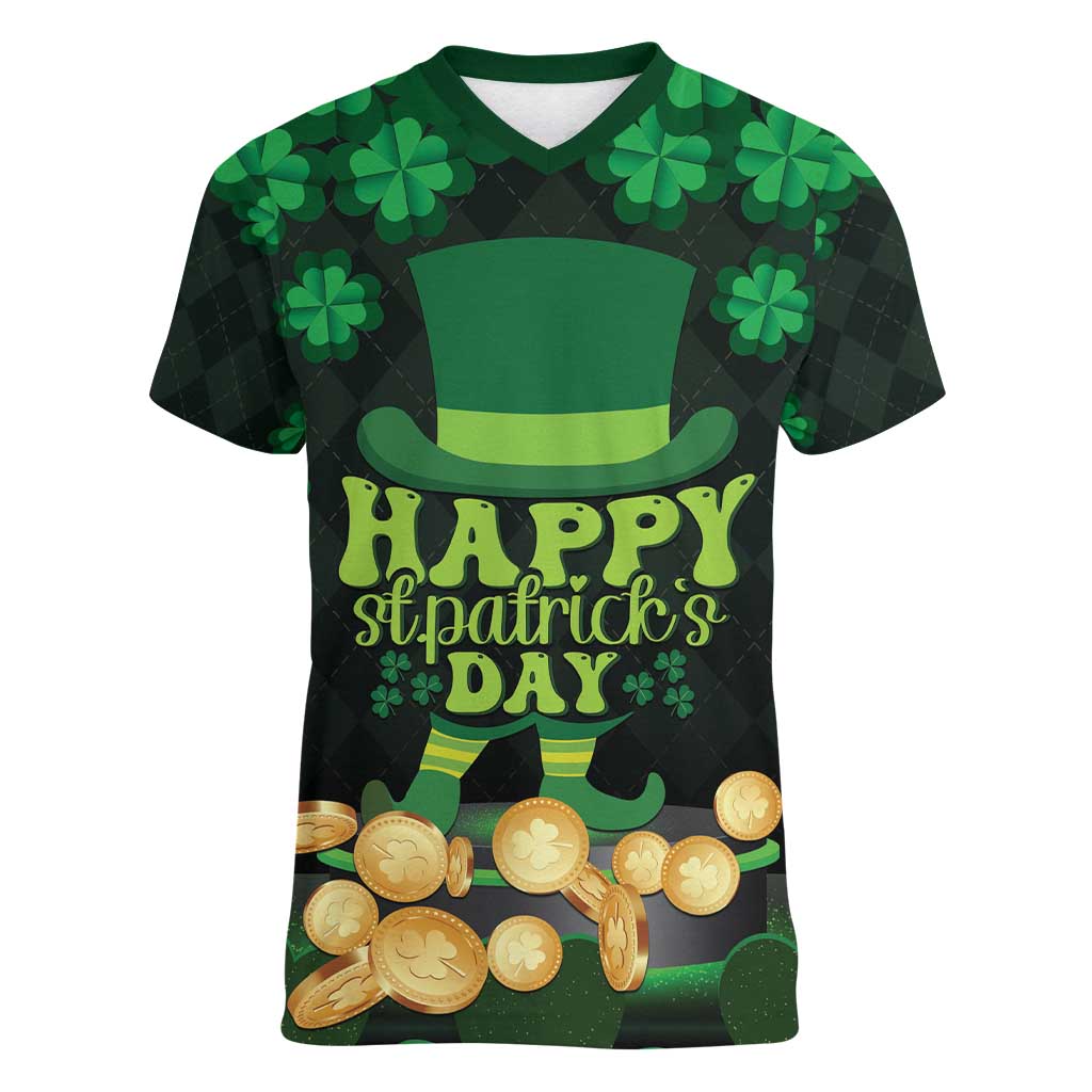 Ireland St Patrick's Day Women V-Neck T-Shirt Irish Shamrocks Leprechaun