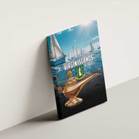 Virgin Islands canvas wall art with sailing boats and golden lamp, wall-mounted