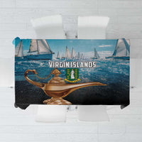 British Virgin Islands tablecloth with blue nautical scene, sailboats and compass wheel print
